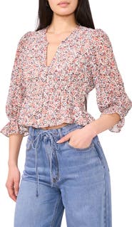 1.STATE Floral Smock Detail Chiffon Top