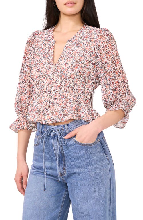 1.state Floral Smock Detail Chiffon Top In White