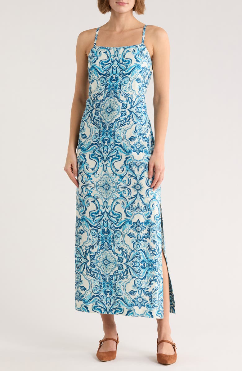 Parker The Willa Linen Blend Midi Dress, Main, color, Spellbound Blue