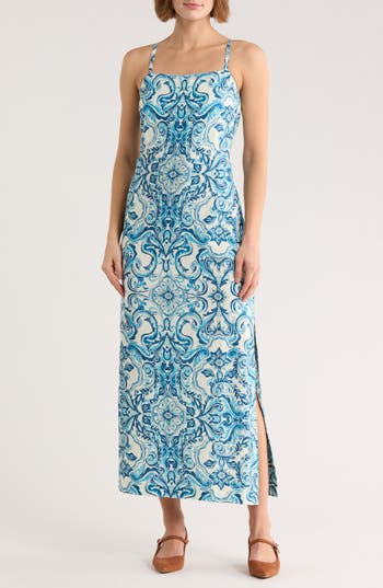 Parker The Willa Linen Blend Midi Dress In Blue