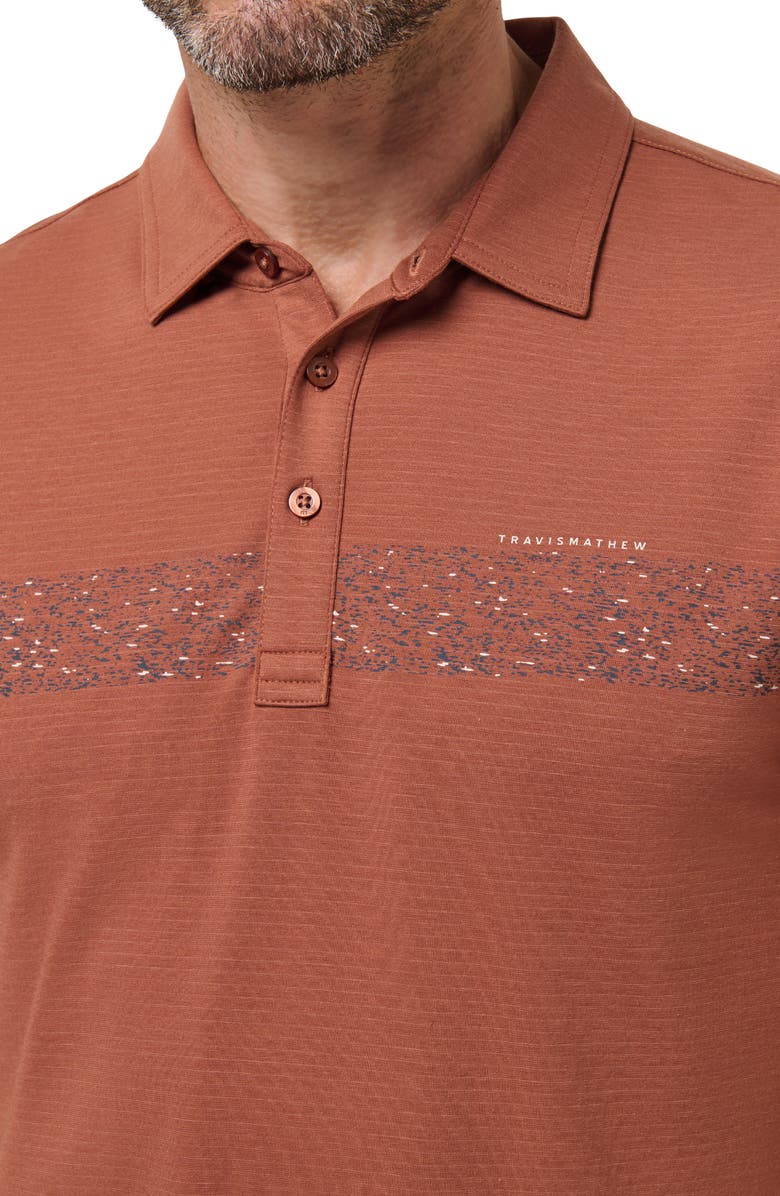 TravisMathew The Heater Chest Stripe Performance Golf Polo, Alternate, color, Maple