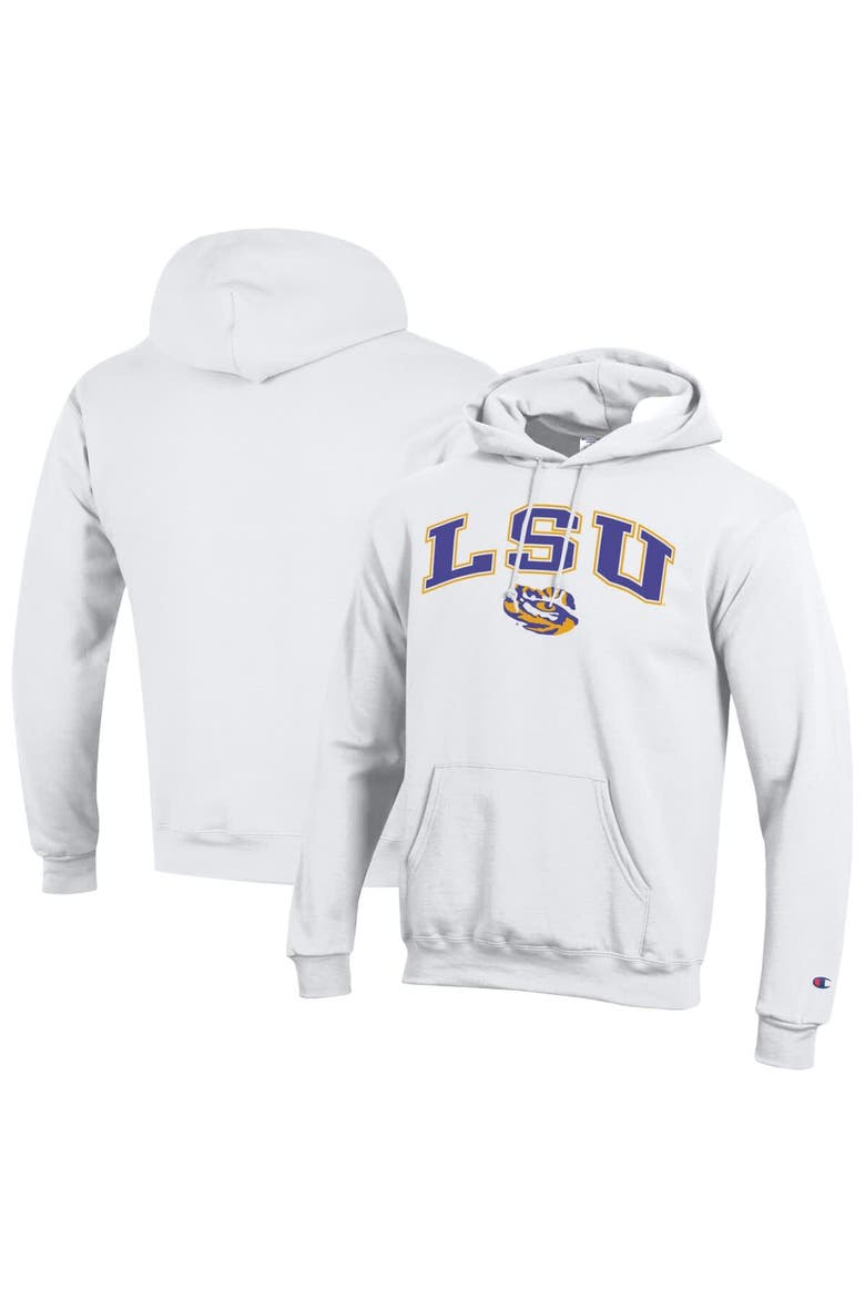 Men's Champion  White LSU Tigers Arch Over Logo Pullover Hoodie, Alternate, color, White