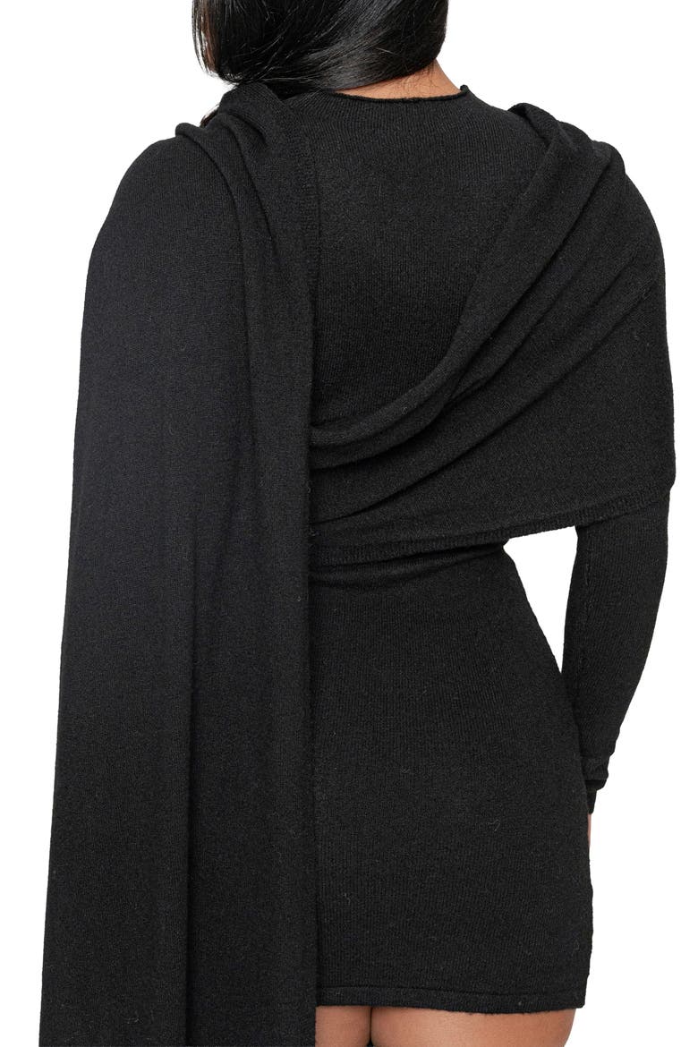Long Sleeve Scarf Body-Con Minidress, Alternate, color, BLACK