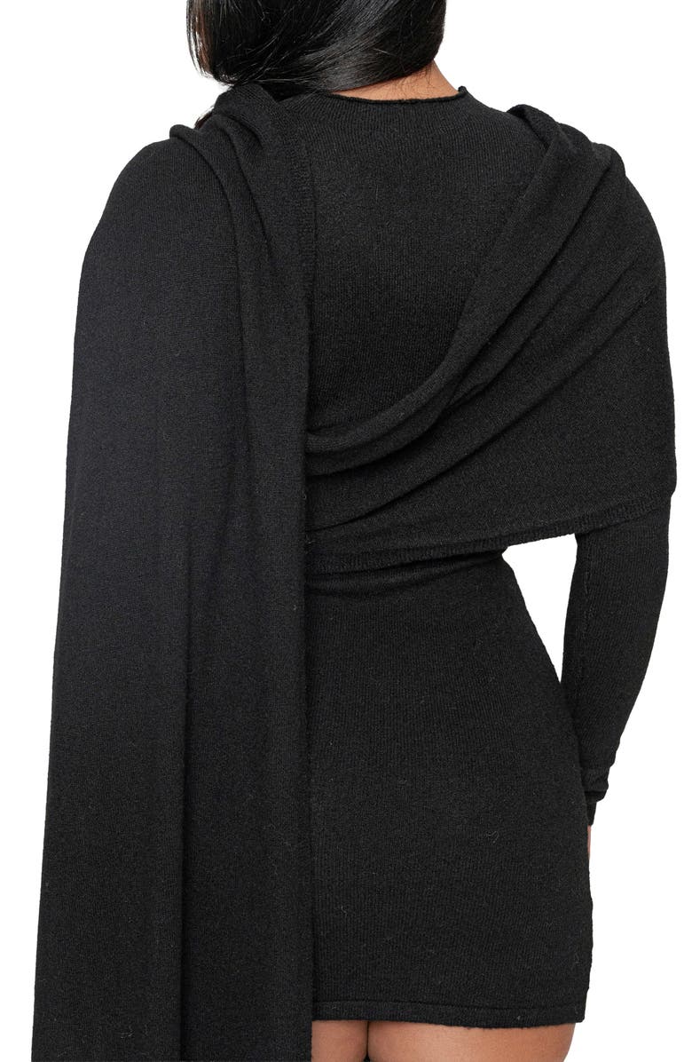 JLUXLABEL Long Sleeve Scarf Body-Con Minidress, Alternate, color, Black
