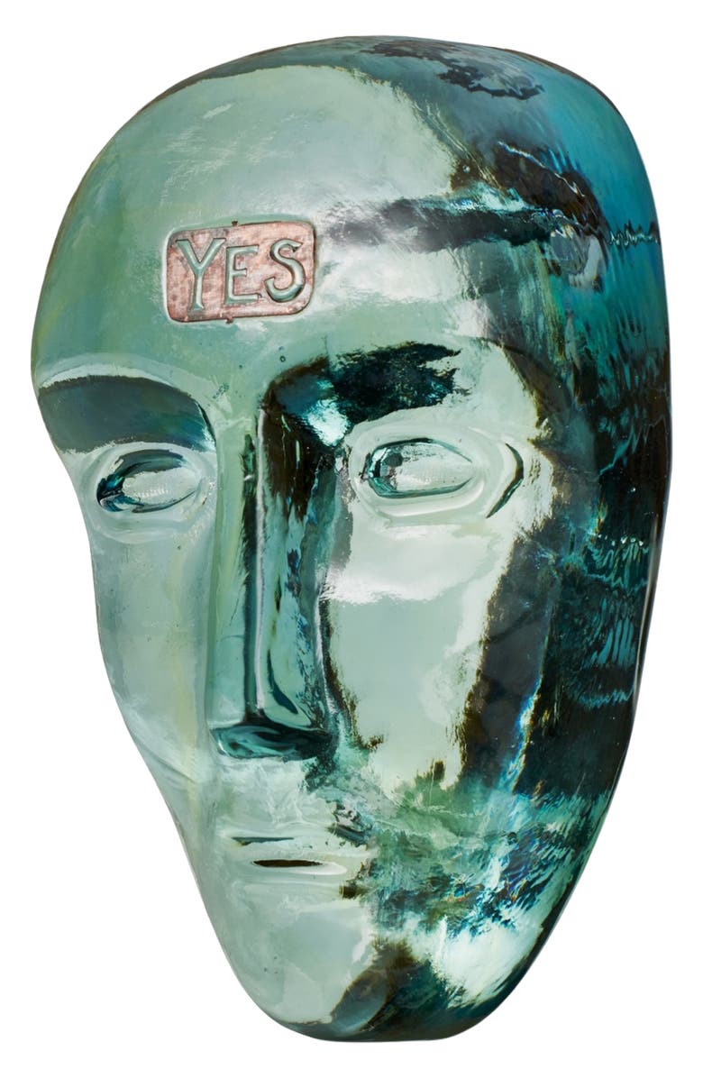 Kosta Boda Companion Yes Glass Mask Sculpture, Alternate, color, Green