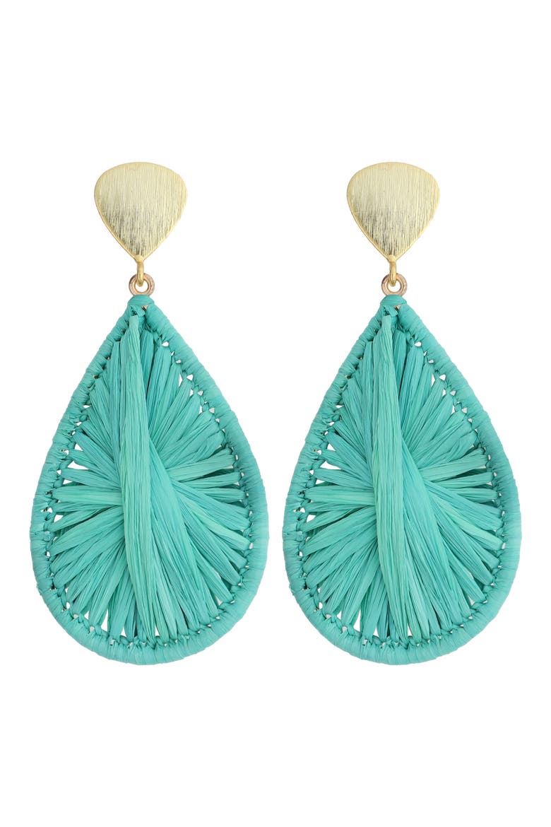 Rattan Teardrop Earrings, Main, color, TURQUOISE