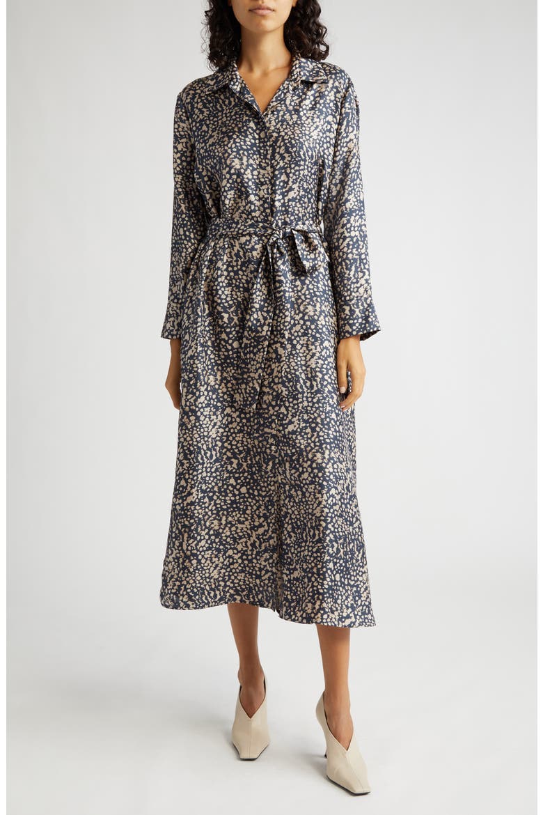 Gemma Abstract Print Long Sleeve Silk Midi Shirtdress, Main, color, ULTRAMARINE