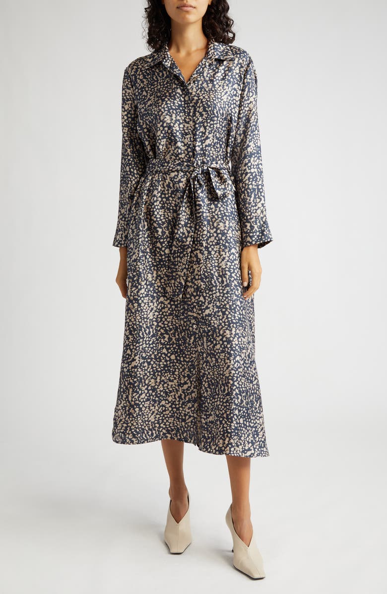 Max Mara Gemma Abstract Print Long Sleeve Silk Midi Shirtdress, Main, color, 