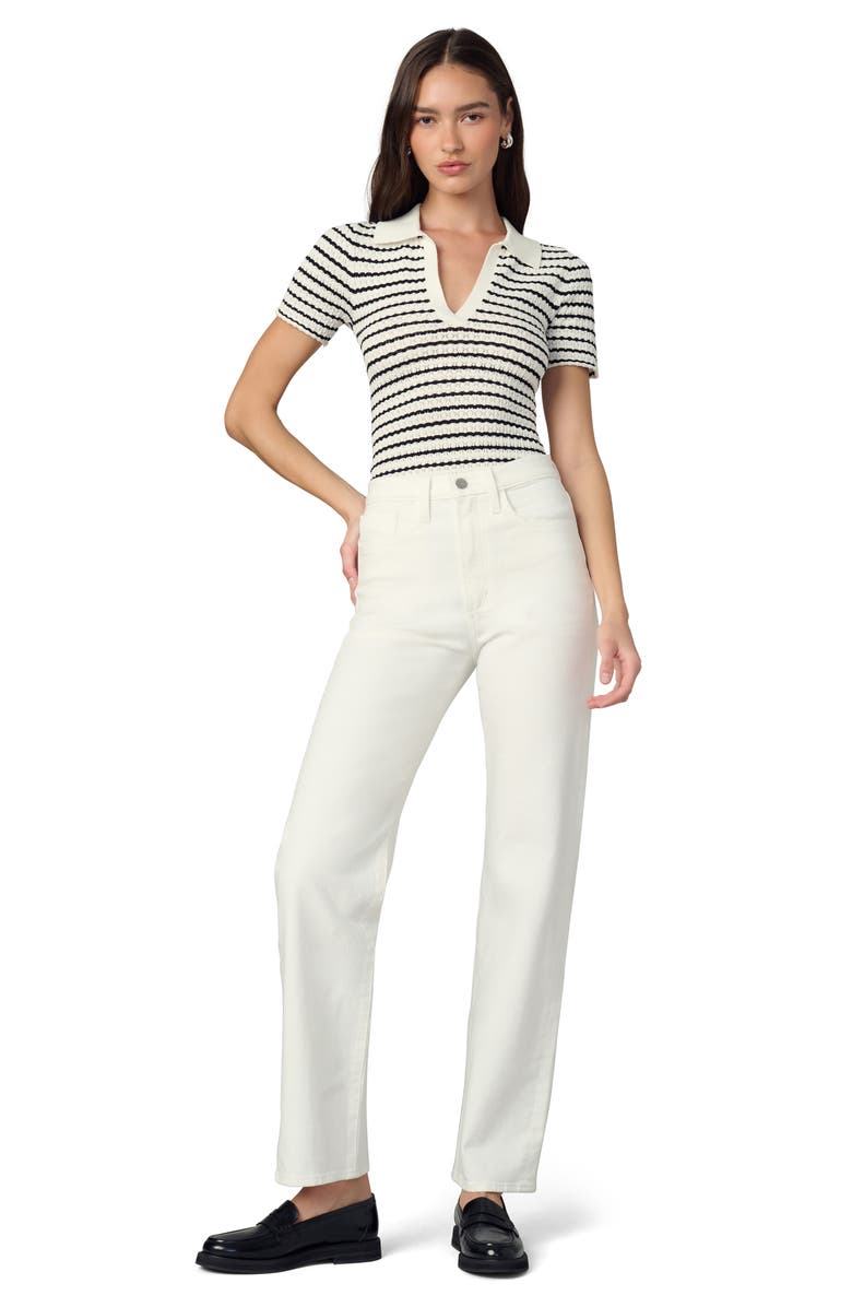 Joe's The Jess Pointelle Polo Shirt, Alternate, color, Milk/Black Stripe