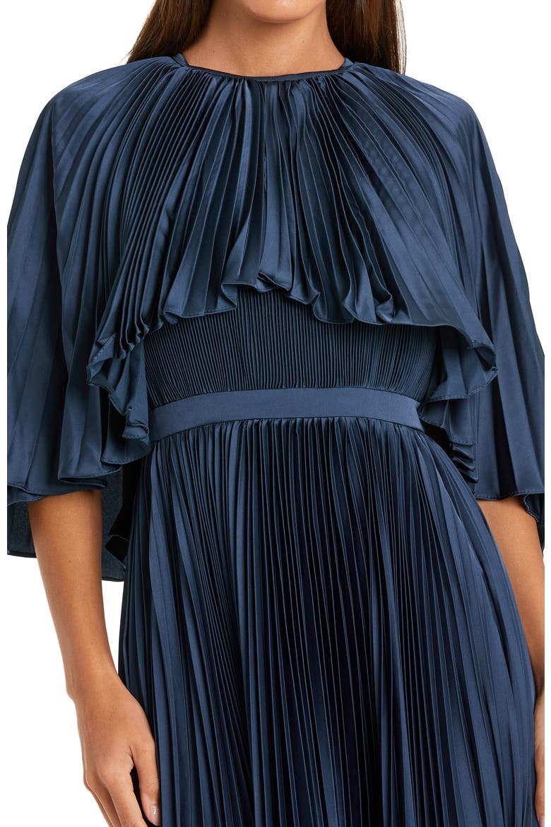 Pleated Capelet Tea-Length Dress, Alternate, color, Midnight