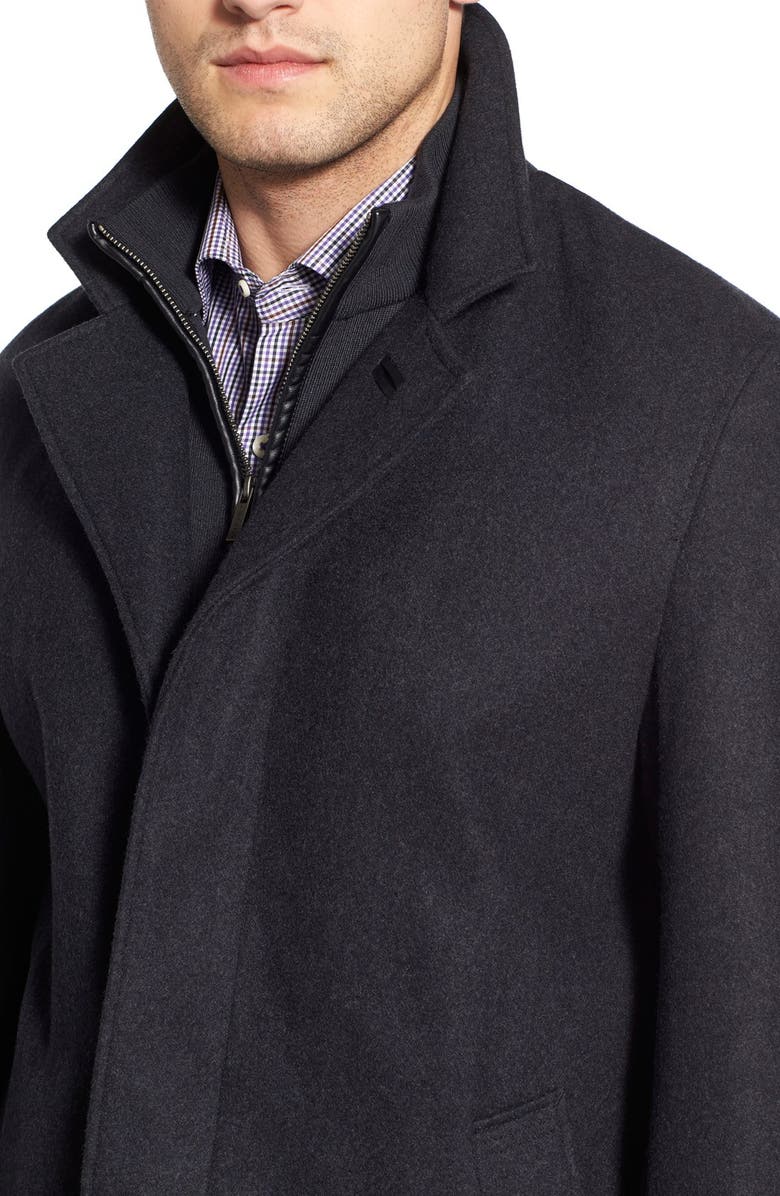 Cole Haan Wool Blend Topcoat with Inset Knit Bib, Alternate, color, Castle Roc