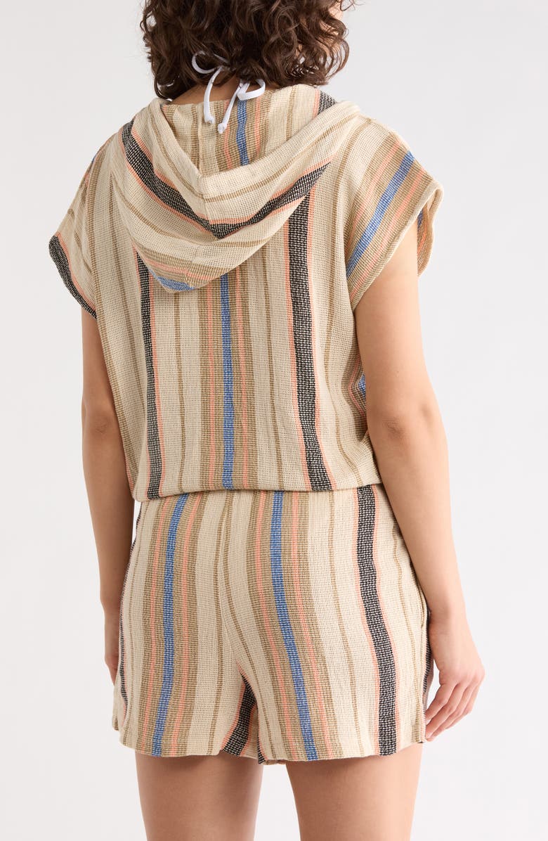 Elan Short Sleeve Cotton Cover-Up Hoodie, Alternate, color, Natural/ Blue Stripe