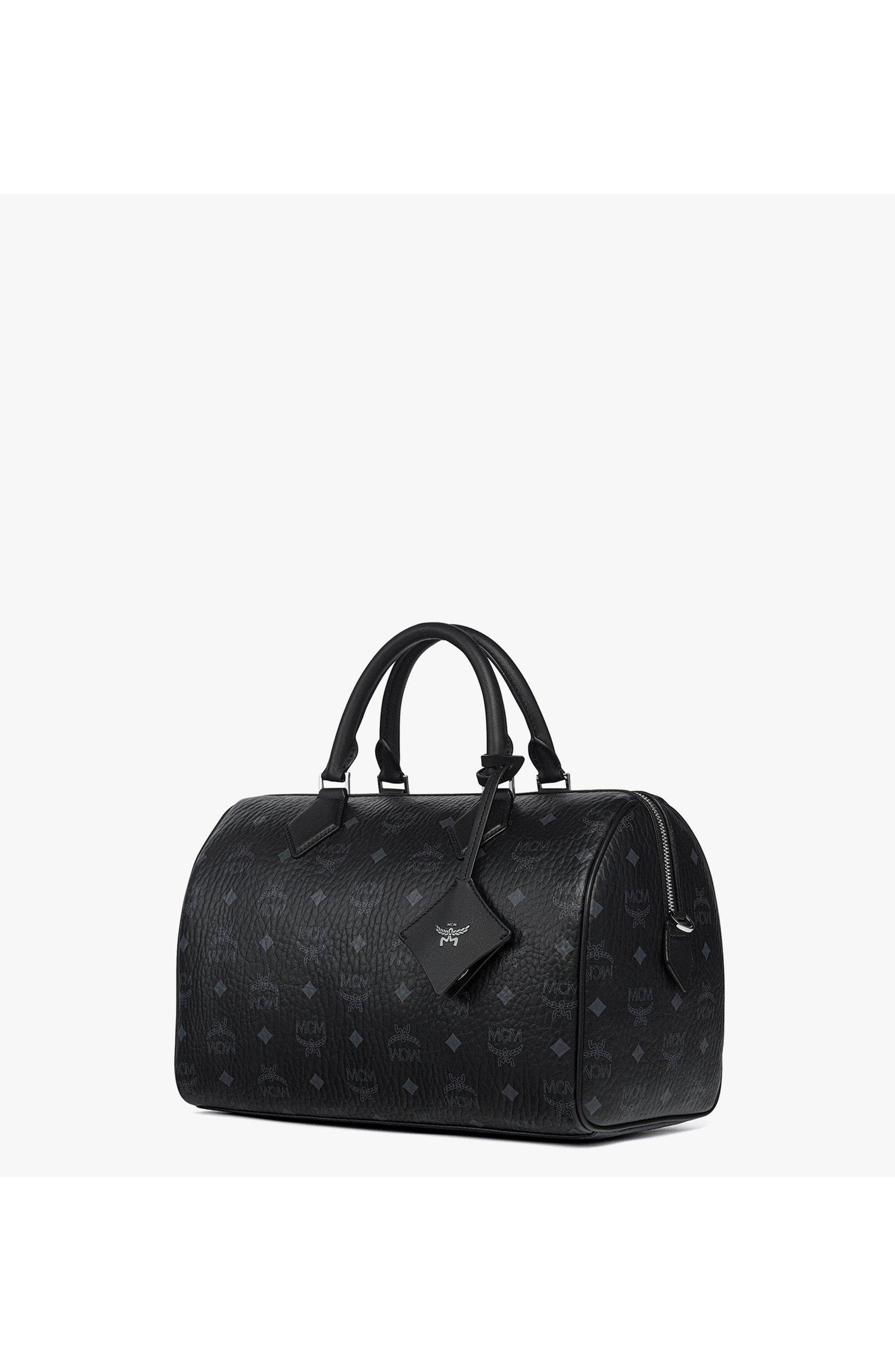 MCM Medium Ella Boston Bag in Visetos, Alternate, color, Black
