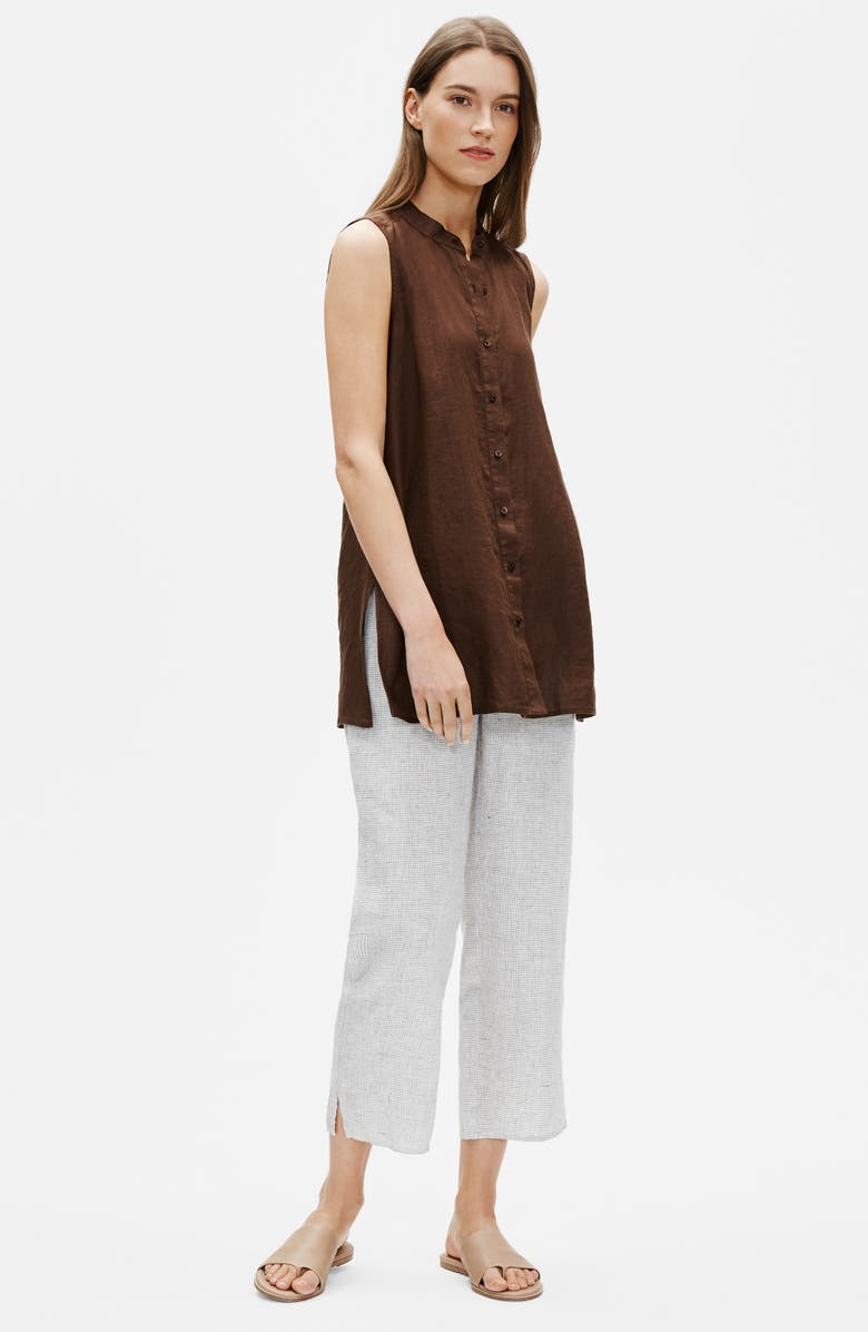 Eileen Fisher Check Organic Linen Crop Straight Leg Pants, Alternate, color, 