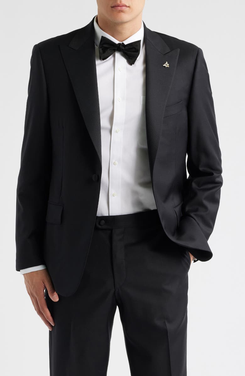 Heritage Gold Peaked Lapel Black Wool Tuxedo, Alternate, color, Black