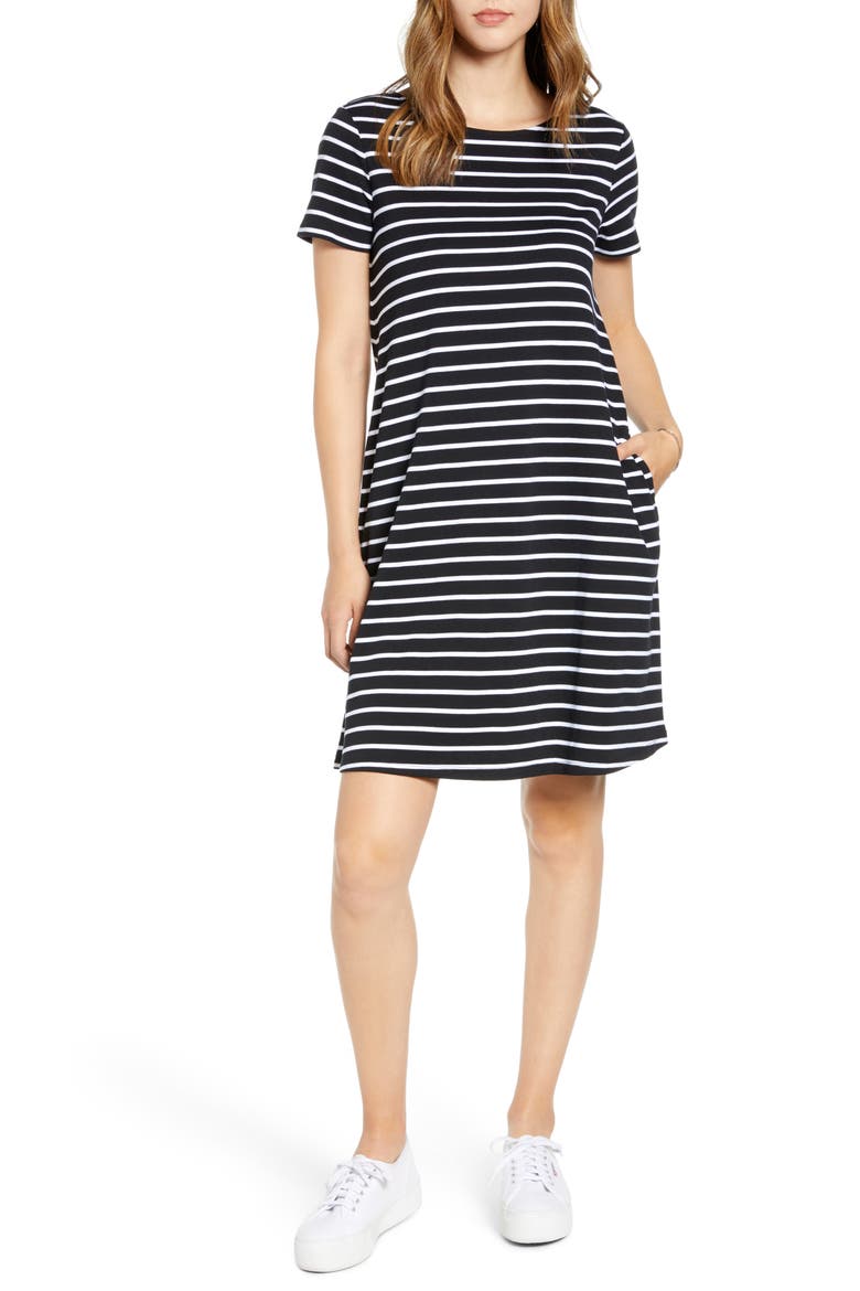 T-Shirt Dress, Main, color, BLACK- WHITE STRIPE