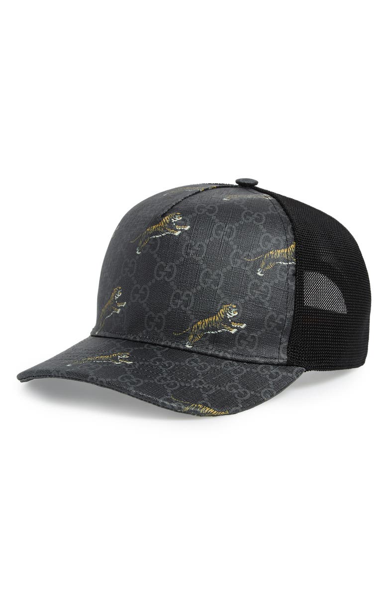 Gucci Tiger Print GG Supreme Baseball Cap, Main, color, 