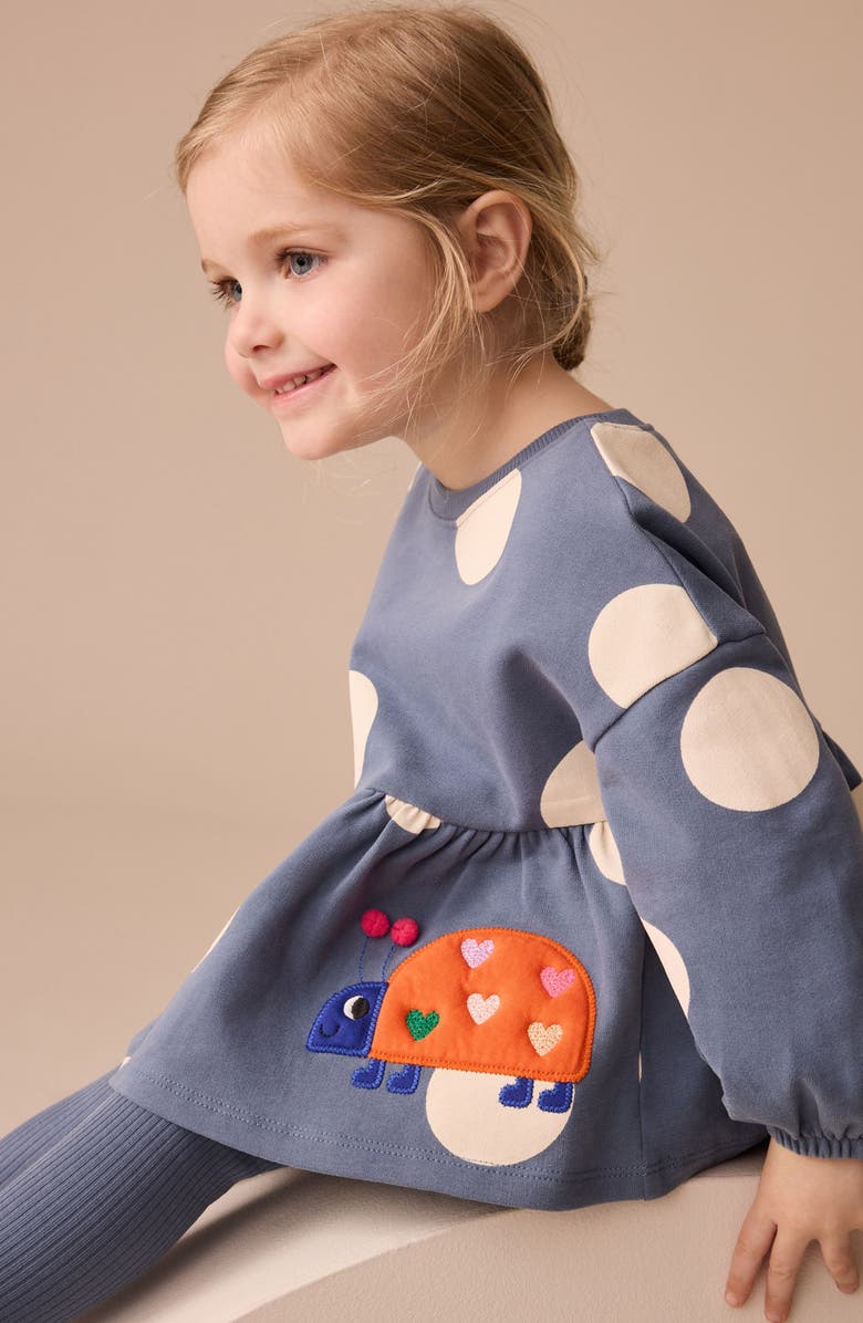 NEXT Kids' Ladybug Appliqué Polka Dot Cotton Peplum Sweatshirt & Leggings Set, Alternate, color, Blue