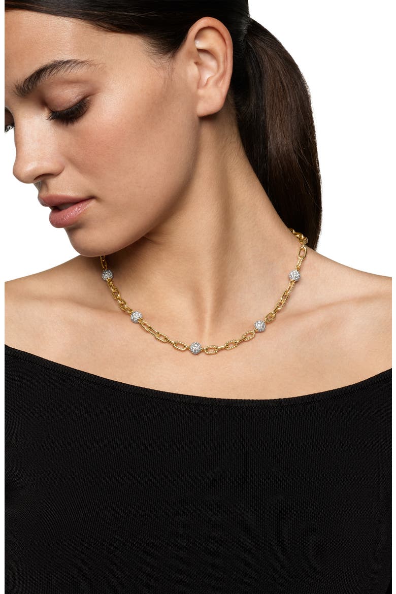 DY Madison® Pavé Bead Chain Necklace in 18K Yellow Gold with Diamonds, Alternate, color, DIAMOND