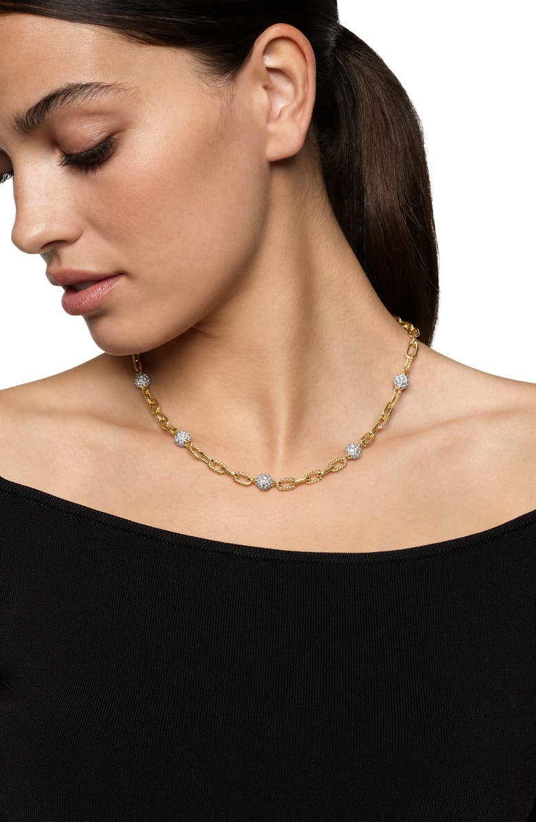 David Yurman DY Madison<sup>®</sup> Pavé<sup>©</sup> Bead Chain Necklace in 18K Yellow Gold with Diamonds, 6mm, Alternate, color, Diamond