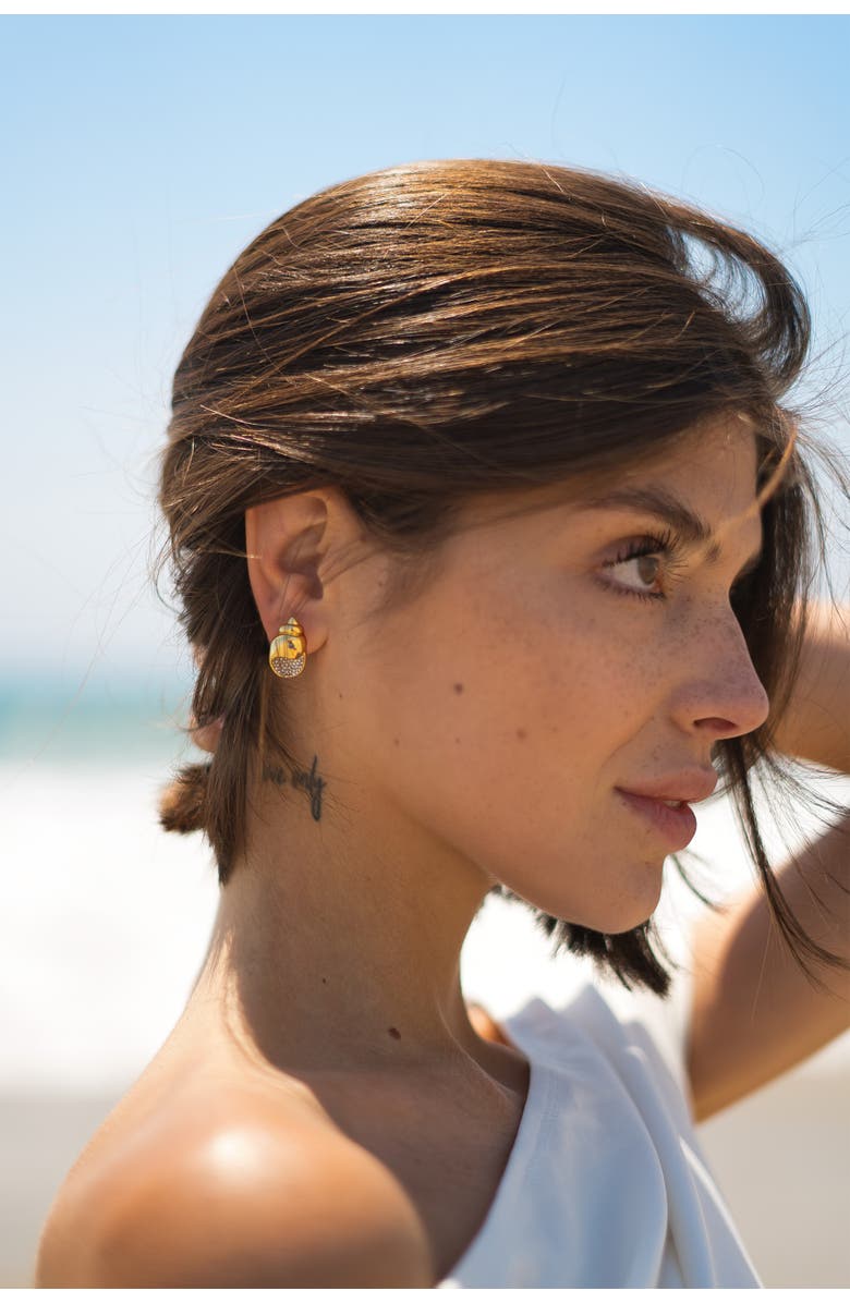 Classicharms Lexi Crystal Seashell Stud Earrings, Alternate, color, Gold