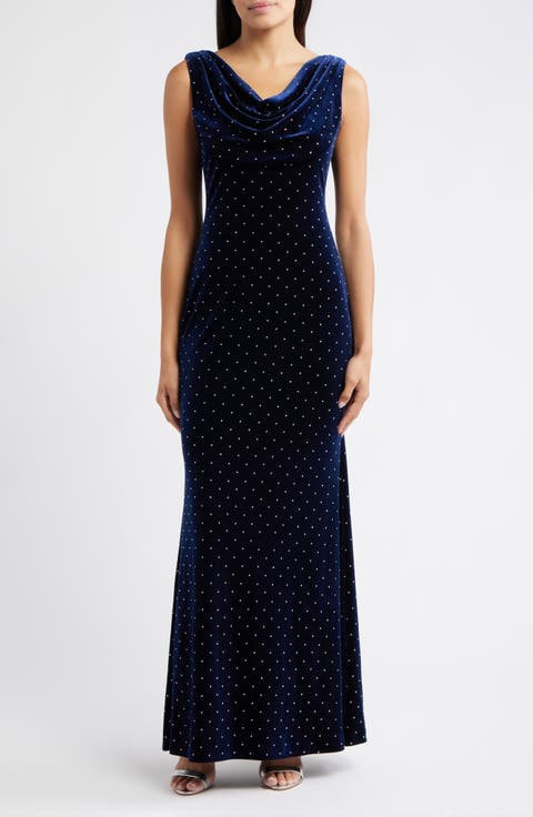 Cowl Neck Sleeveless Velvet Gown