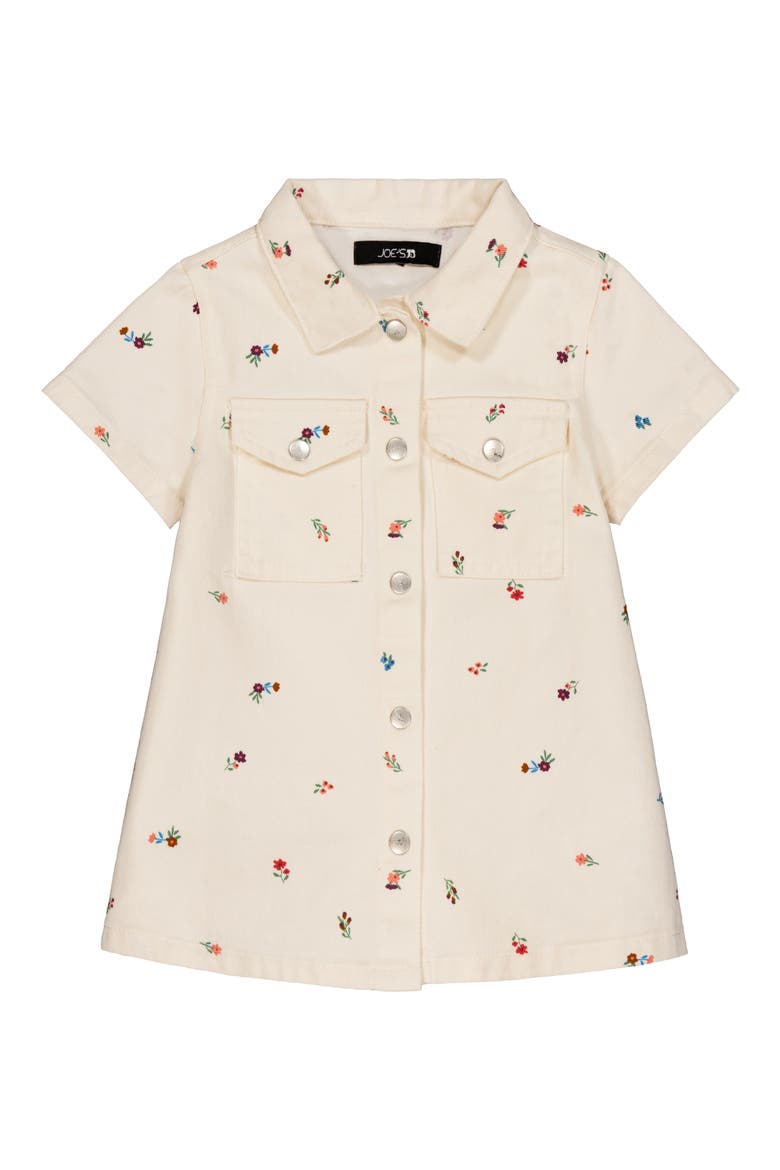 Kids' Floral Short Sleeve Denim Shirtdress, Main, color, OFF WHITE