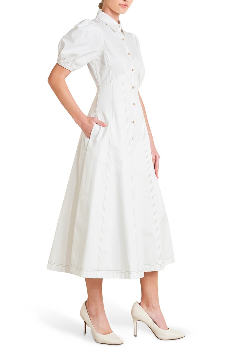 FREEMARKET Solid Cotton Midi Dress, Alternate, color, Off White