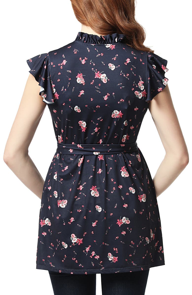 Kimi and Kai Camellia Floral Flutter Sleeve Belted Maternity Top, Alternate, color,