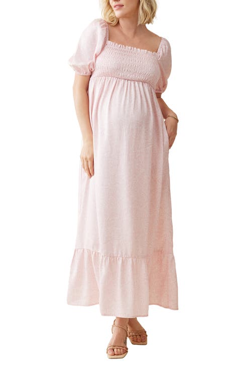 Elbow Sleeve Smocked Bodice Maxi Maternity Sundress