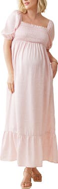 Ingrid & Isabel Elbow Sleeve Smocked Bodice Maxi Maternity Sundress
