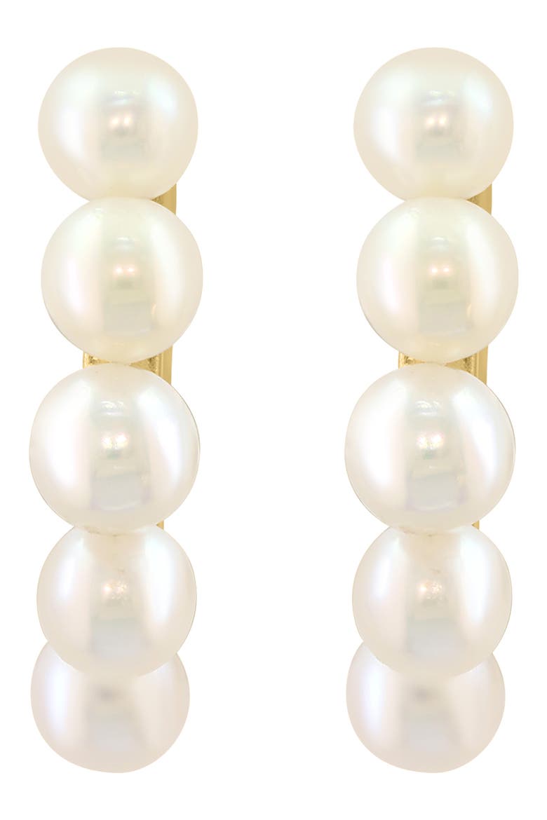 14K Gold Freshwater Pearl Hoop Earrings, Alternate, color, WHITE