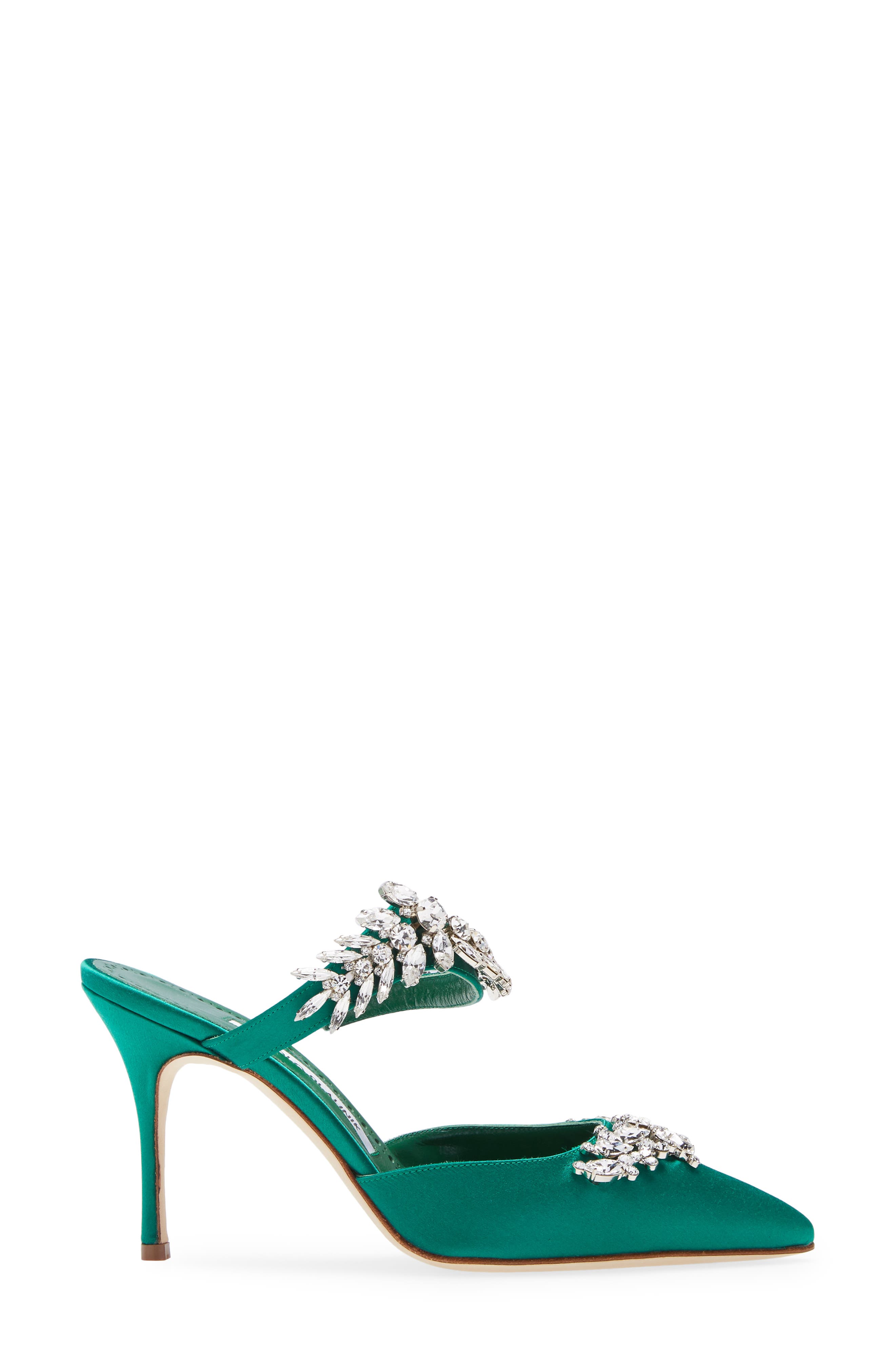 Manolo Blahnik Lurum Crystal Leaf Pointed Toe Mule, Alternate, color, 