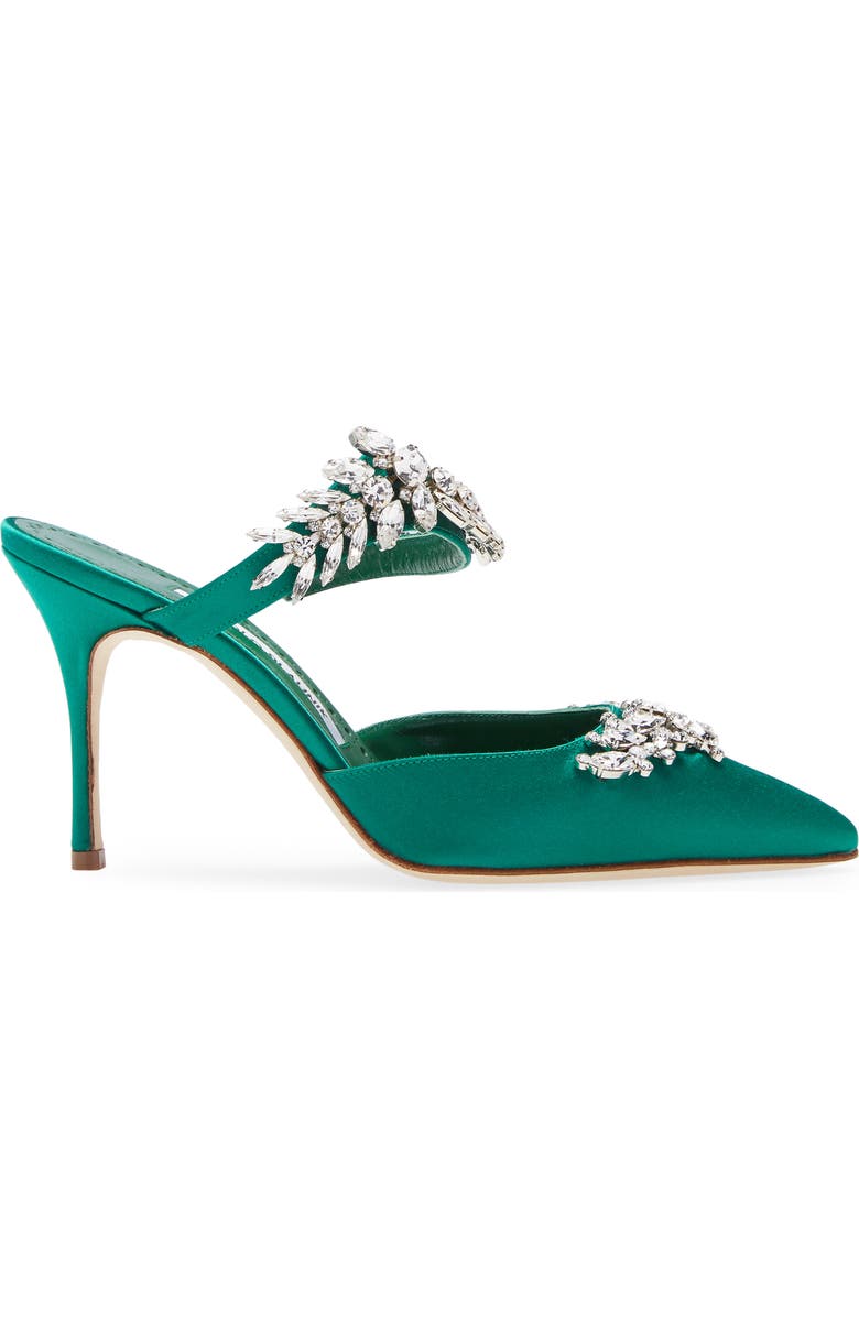 Manolo Blahnik Lurum Crystal Leaf Pointed Toe Mule, Alternate, color,