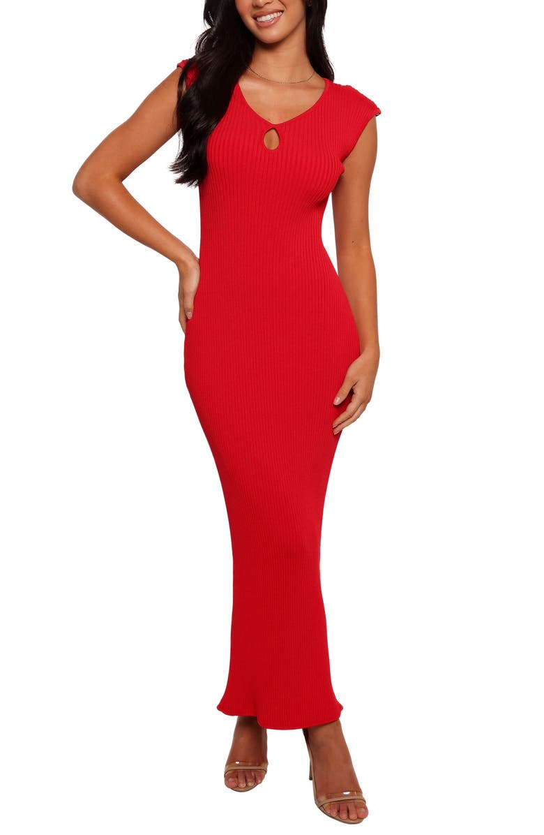 Petal & Pup Robin Keyhole Rib Maxi Sweater Dress, Main, color, Red