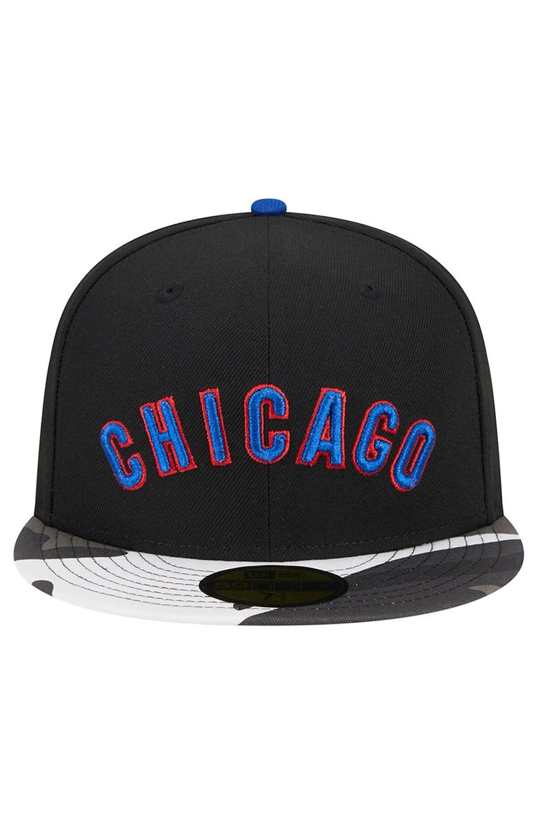 New Era Men's New Era Black Chicago Cubs Metallic Camo 59FIFTY Fitted Hat, Alternate, color, Black
