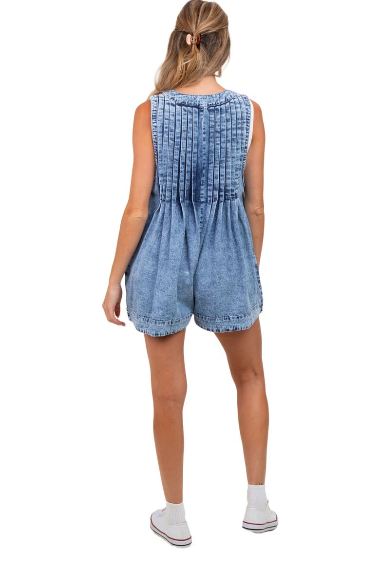 Deep V-Neck Pleated Front Tie Sleeveless Romper, Alternate, color, Blue