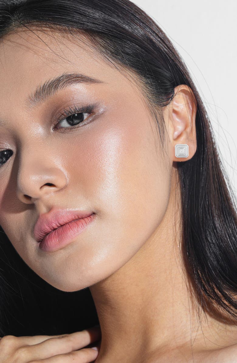 GLAZE JEWELRY Cubic Zirconia Square Stud Earrings, Alternate, color, Silver