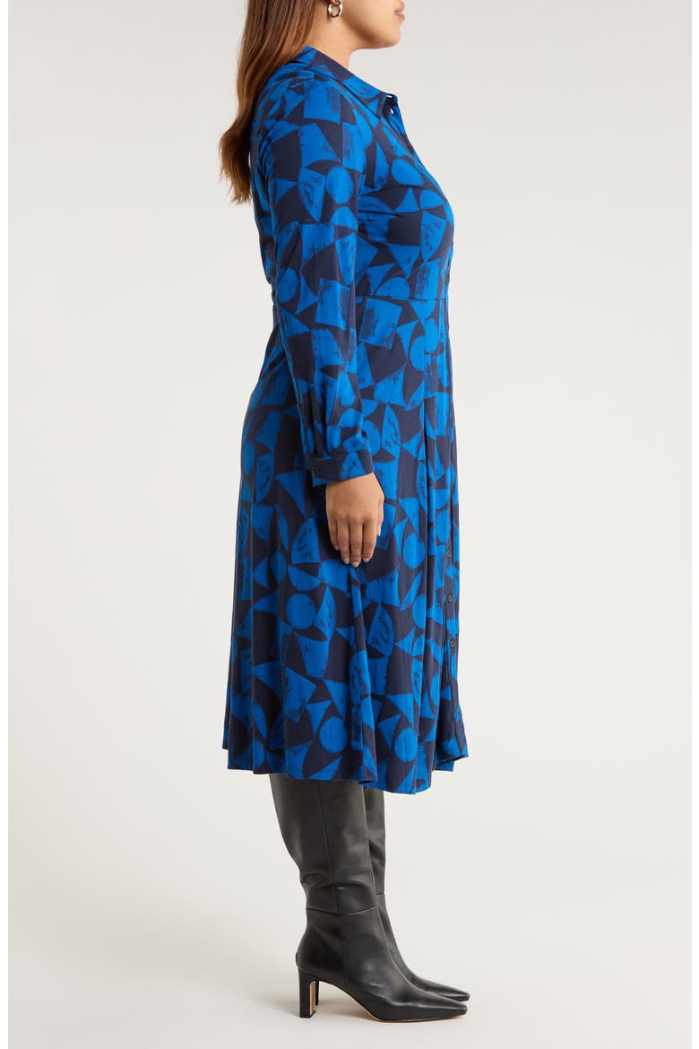 Coastline Print Long Sleeve Organic Cotton Blend Shirtdress, Alternate, color, GEO TUMBLE MARITIME