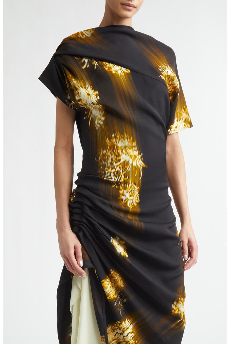 Antonella Asymmetric Floral Print Stretch Cady Dress, Alternate, color, BLACK MULTI