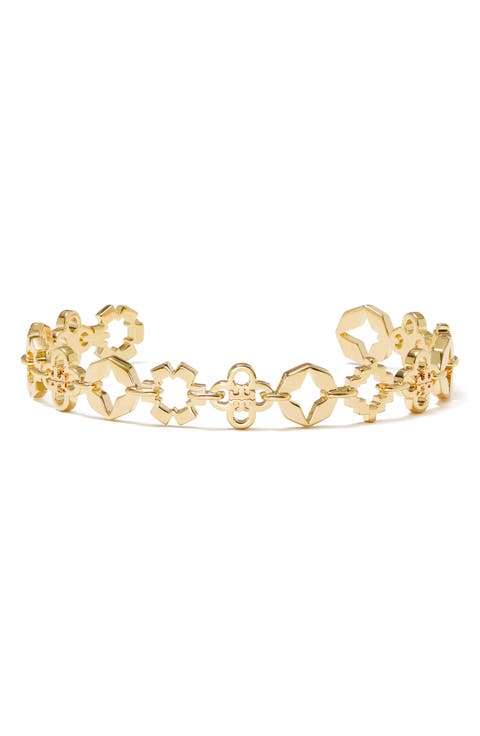 Kira Clover Mixed Logo Cuff Bracelet