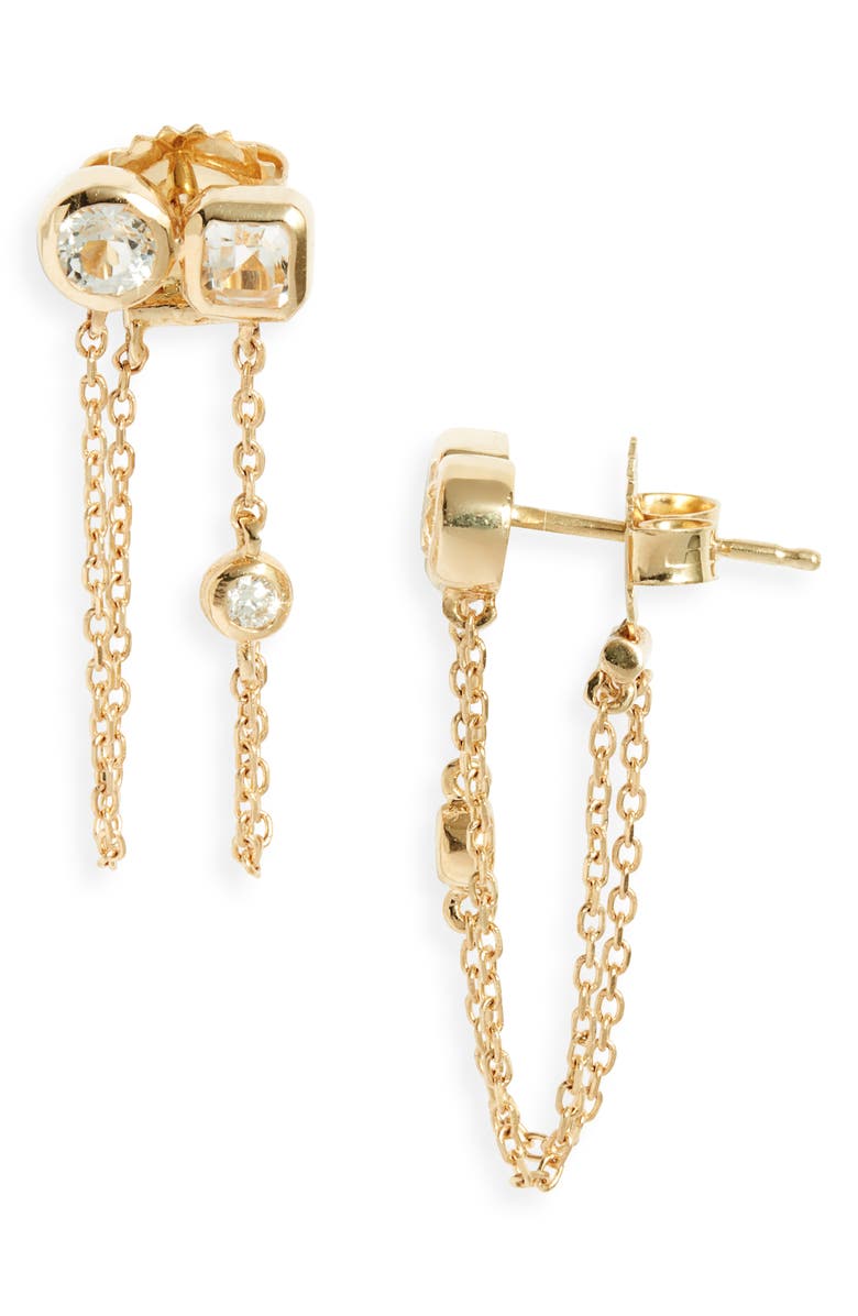 Anzie Cléo White Topaz & Diamond Double Chain Stud Earrings, Main, color, Yellow Gold