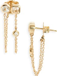 Anzie Cléo White Topaz & Diamond Double Chain Stud Earrings