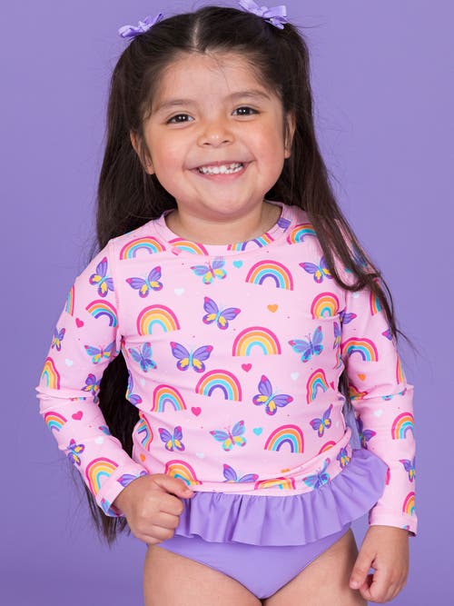 Rufflebutts Toddler Girls Upf50+ Long Sleeve Rash Guard Bikini In Pink