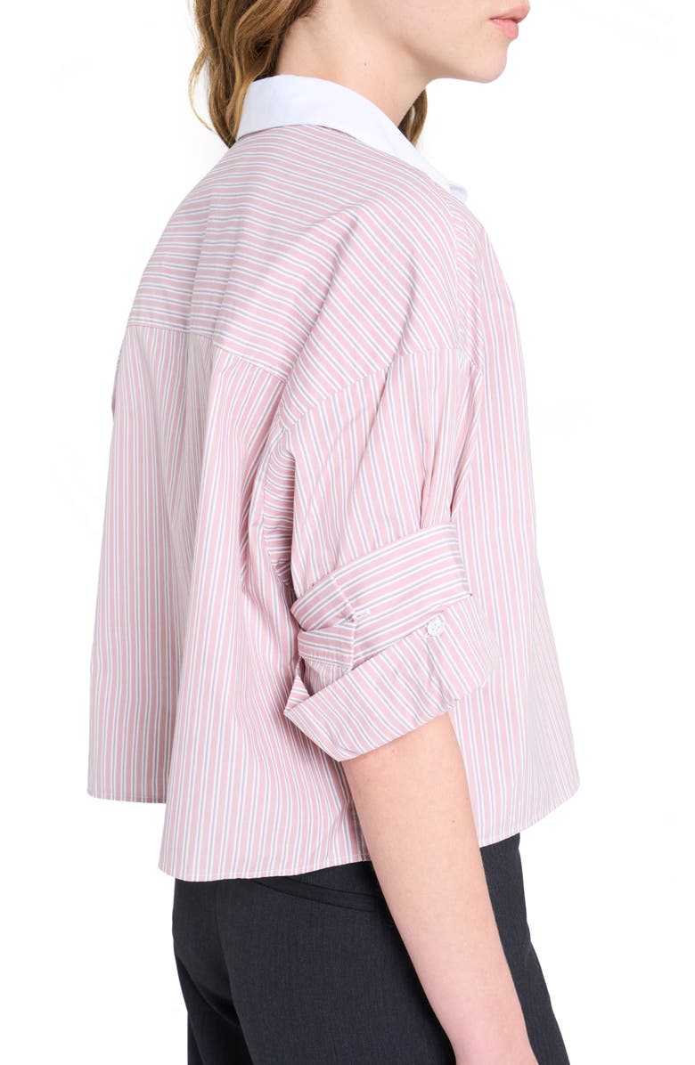 TWP Next Ex Stripe Crop Cotton Button-Up Shirt, Alternate, color, Spanish Villa/ White