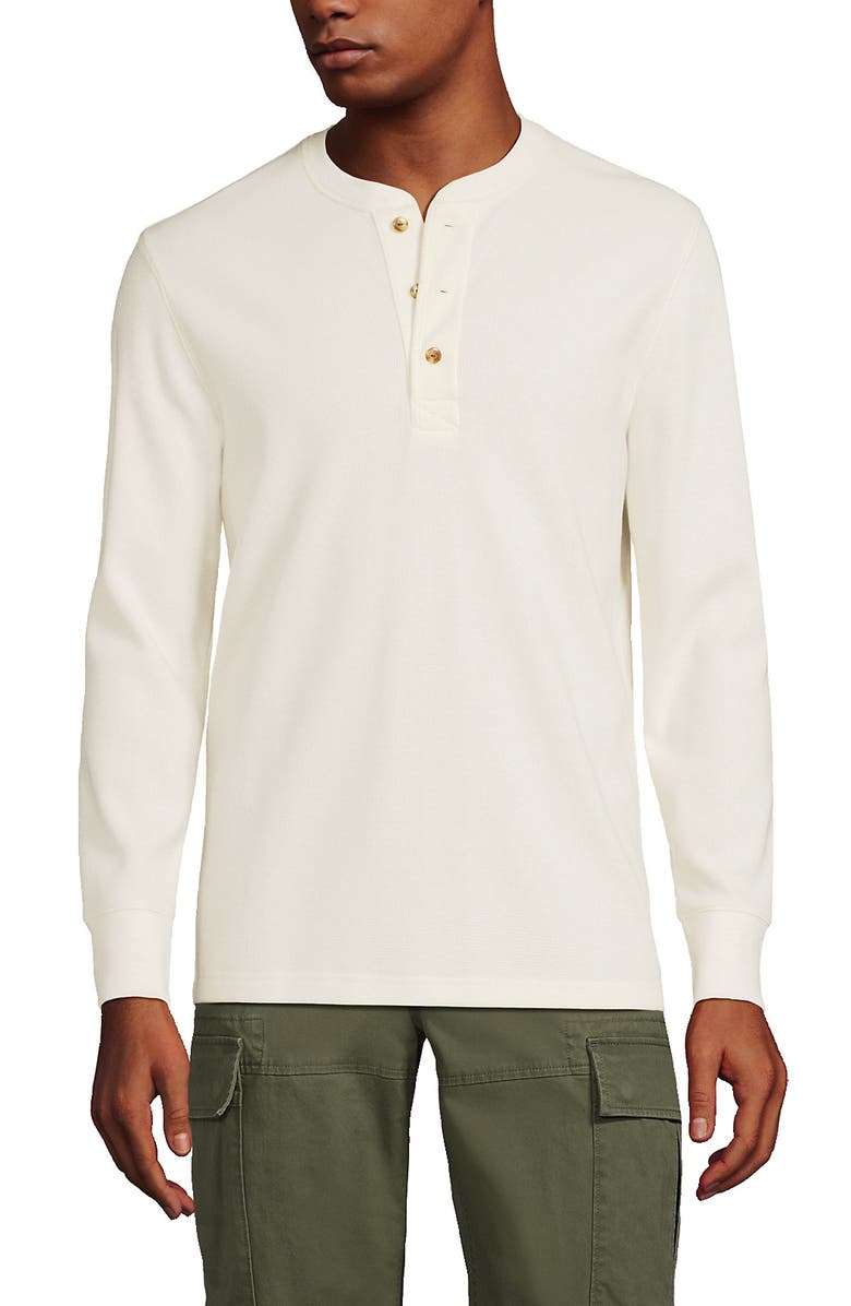 Lands' End Long Sleeve Thermal Waffle Henley, Main, color, Ivory