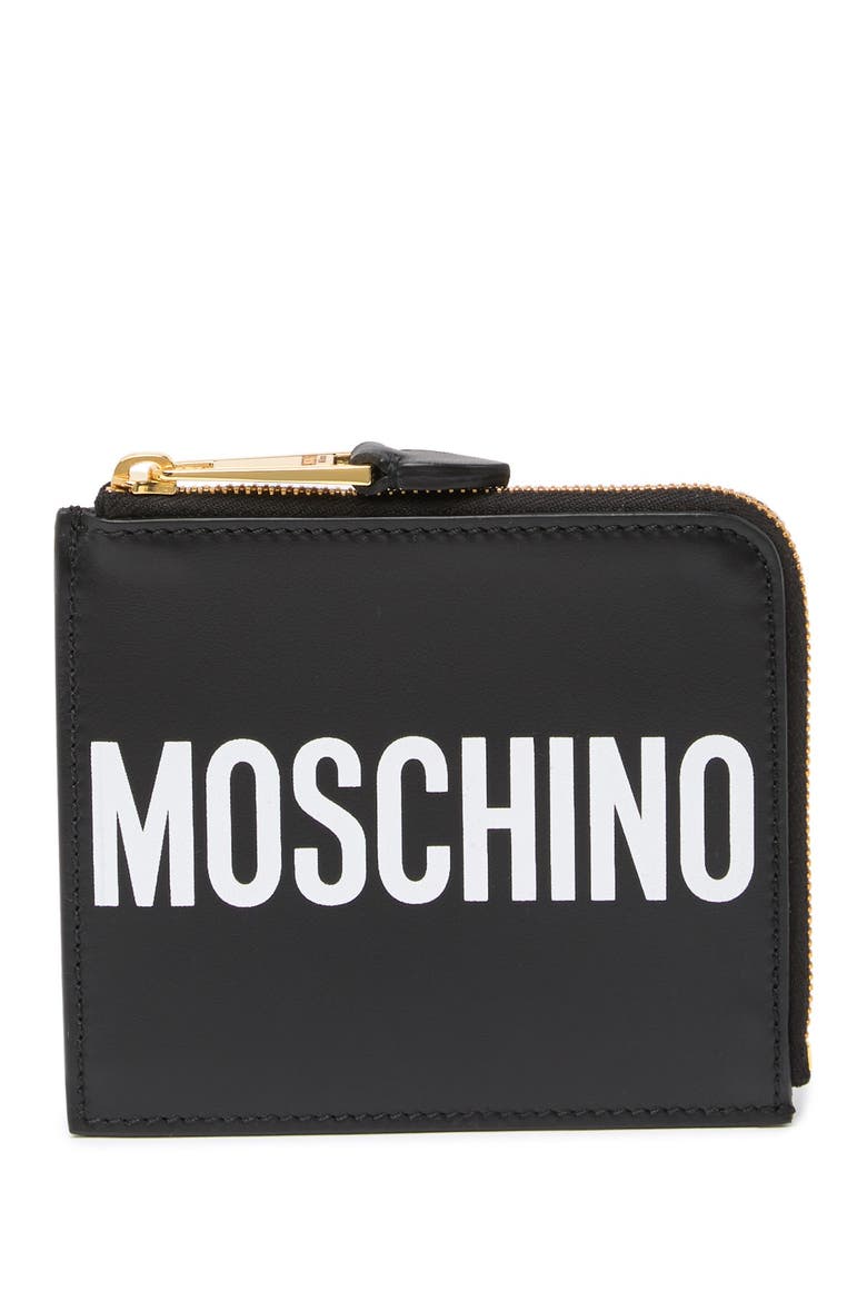 Sleek Leather Ziparound Wallet, Main, color, BLACK WITH WHITE LOGO