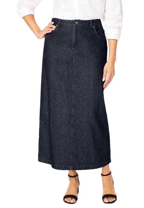 Classic Cotton Denim Midi Skirt (Plus)