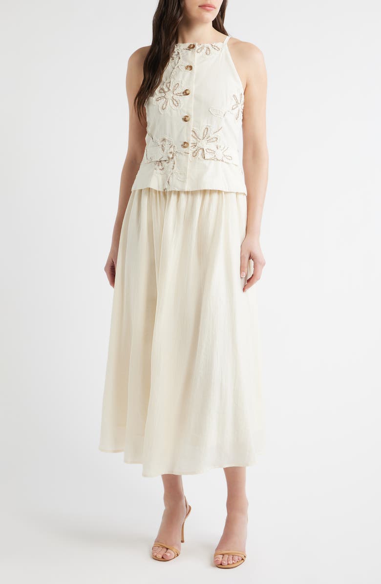 ZOE AND CLAIRE Embroidered Detail Cotton Blend Twofer Dress, Main, color, Cream