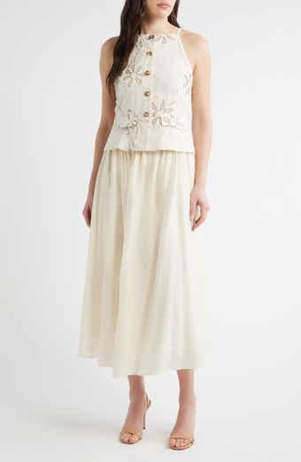 Embroidered Detail Cotton Blend Twofer Dress
